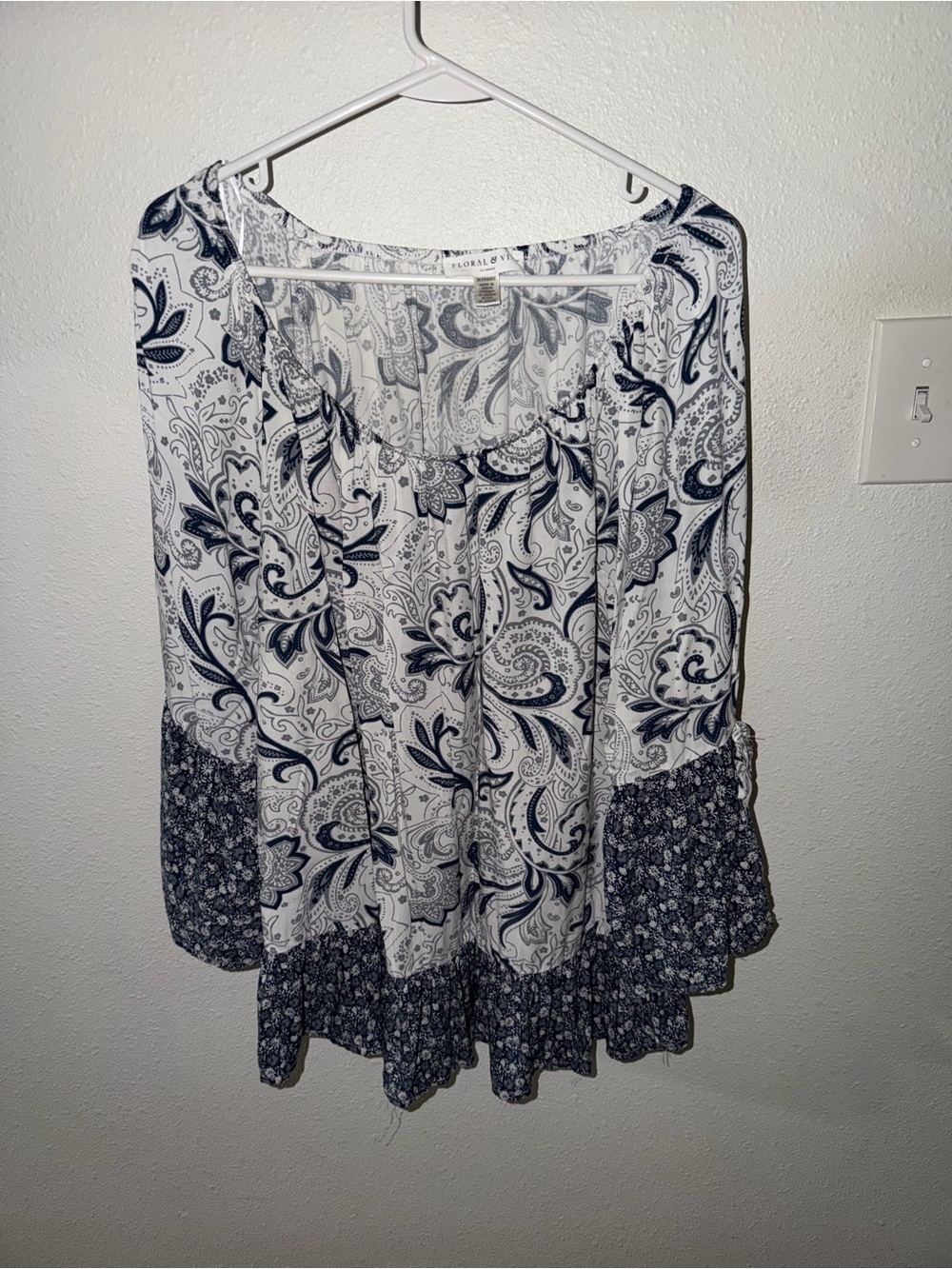 Floral & Vine Navy & White Floral Tiered Peasant Top